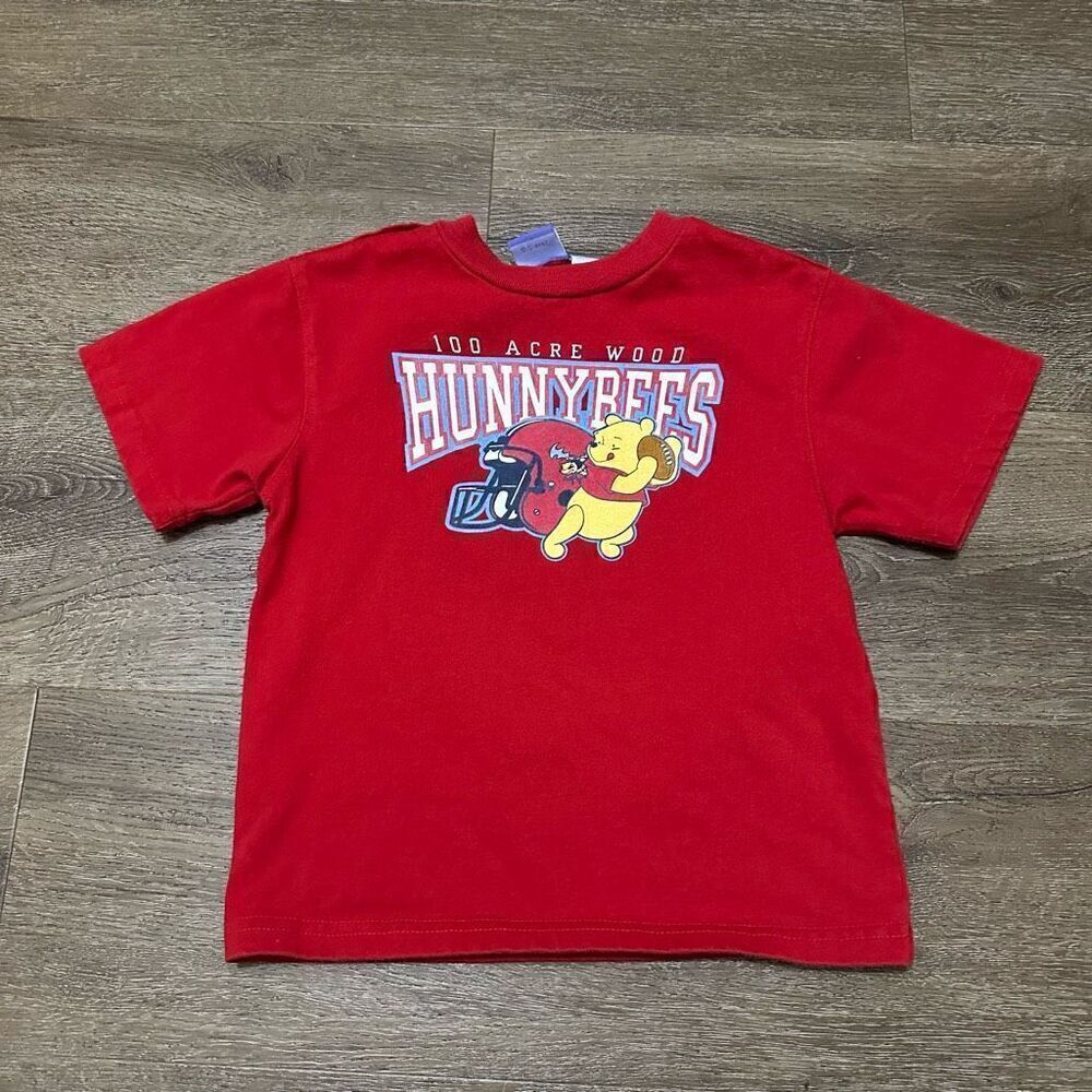 Vintage Disney Winnie the Pooh Football Graphic T Shirt Red Hunnybees Boys 4T
